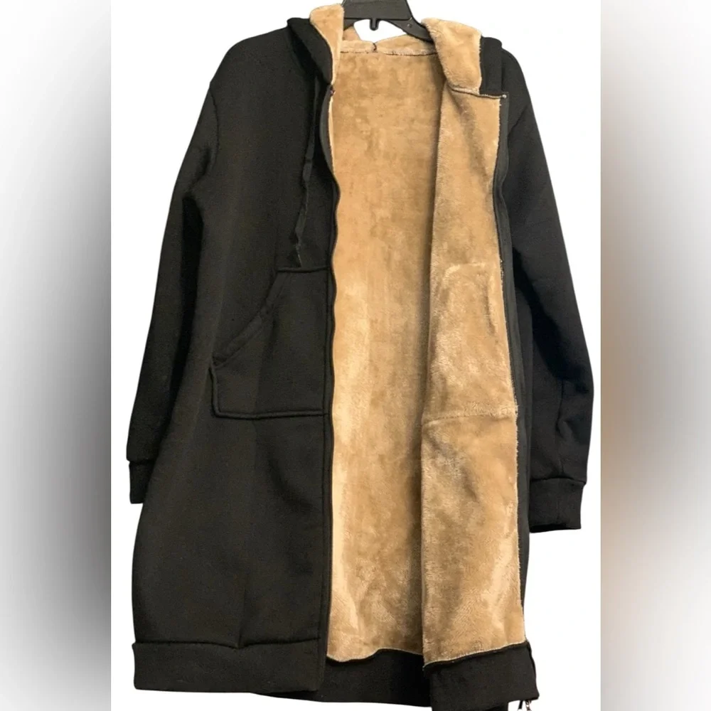 Plus Size Black, Zip up Long Jacket/Coat. Winter Hooded Outer wear Size XXL - Picture 6 of 8